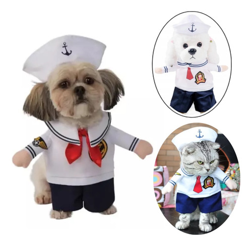 Disfraz Cosplay De Mascotas Gato Perro Marinero Halloween 