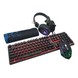 Teclado Mouse Fone De Ouvido Gamer Mousepad Pc 4 Em 1 Player Cor Do Teclado Preto