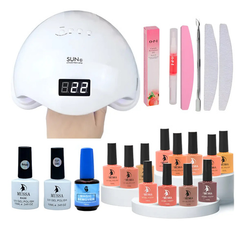 Kit Gelish 12pz Lámpara Base Top Limas Aceite Cutícula  | Meses sin interés