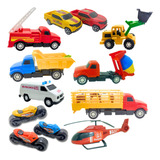 Kit 12 Carrinho Menino Brinquedo Caminhão Trator Bombeiro 