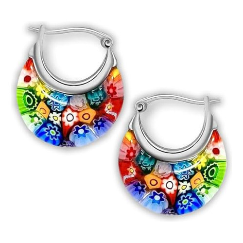 Aros De Aro De Vidrio Millefiori Estilo Murano