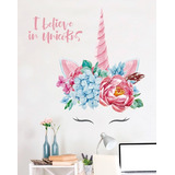 Vinil Decorativo Unicornio Con Ojitos Y Flores 02 Sticker Xl Color Multicolor