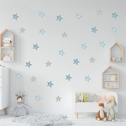 Kit 100 Adesivos De Parede Infantil Estrelas Menino