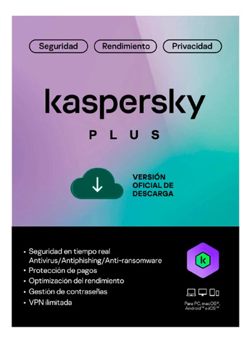 Kaspersky Plus / 3 Dispositivos / 1 Año / Base