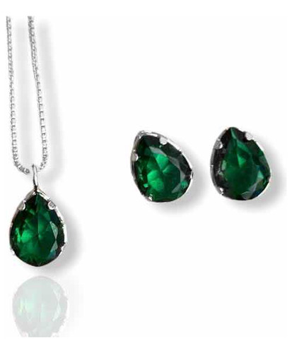 Conjunto Gota Prata 925 - Verde Esmeralda