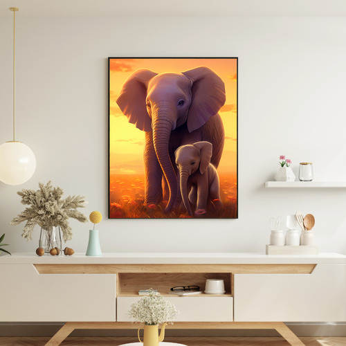 Quadro Decorativo Grande Sala Luxo 120x90 Família Elefantes