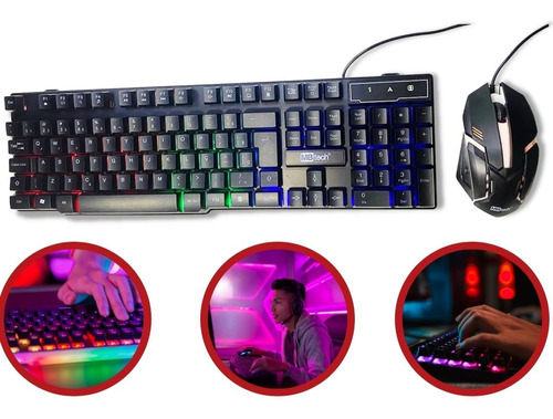 Kit Teclado E Mouse Gamer Rgb Preto Multimídia Usb Pc Led 