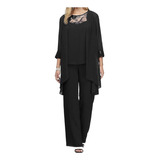 Elegante Traje De Fiesta Top + Pants + Cape T Set