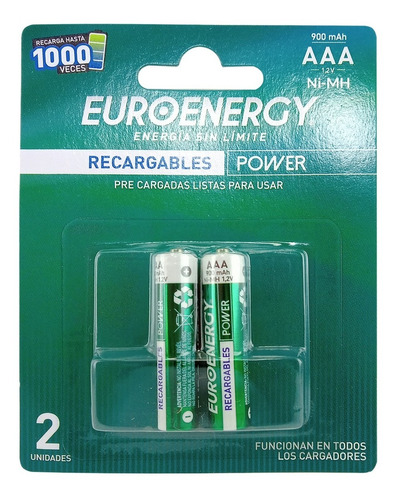 Pilas Aaa Recargables Euroenergy 900mah 1.2 Volt Blister 2u.