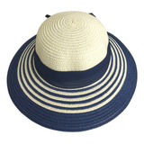 Sombrero De Paja Flexible Bicolor  Con Lazo Azul