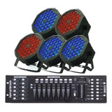 Kit 5 Canhão Par 64 Rgb Triled 36 Led 3w + Mesa Dmx 512 Ch