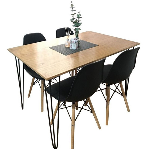 Juego De Comedor La Gala Furnitures Eames Legs Color Negro Con 4 Sillas Mesa De 120cm De Largo Máximo X 80cm De Ancho X 72cm De Alto