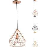 Pendente Diamante 3d Grande Lustre Luminaria Arame Rose Gold