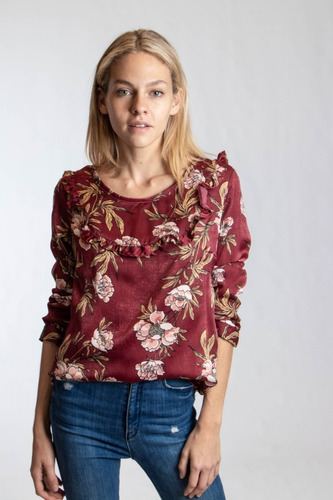 Blusa Con Volado, Distintos Estampados, Manga Larga 