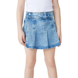 Shorts Saia Hering Jeans Infantil Menina Com Pregas Azul