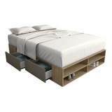 Cama Box Cajonera Con Zapatero P/ 140 X 190  Color Nogal Gris