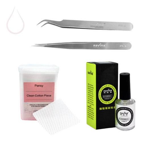 Kit Pinças Extensão De Cílios + Toalhas Limpeza + Removedor.