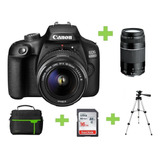 Camara Canon Eos 4000d-t100+18-55+75-300+16gb+bolso+tripode