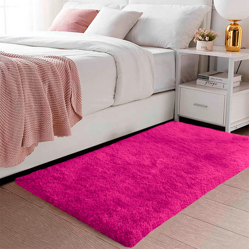 Tapete Sala Quarto 1,00x0,60 Shaggy Luxuoso Peludo Fofinho Pink Casa Laura Enxovais