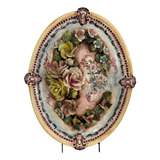 Plato Decorativo Oval Flores En Relieve Firmado Antiguo