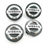 4x Centro Tapón De Rin Nissan 60mm Color Plata / Negro 4 Pzs