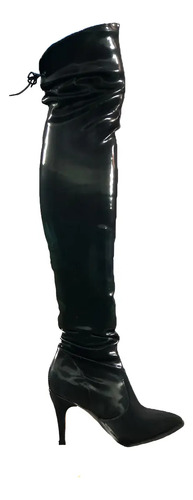 Bota Larga Puntal, Tacon 8 Cm,charol Seda Stretch. Nyxmart®