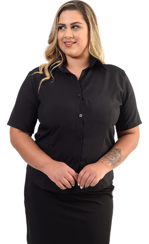 Camisa Social Feminina Curta Plus Size Empresas / Casual