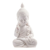 Buda Bebê Monge Marmorite Branco Proteção Decoração Zen 27cm