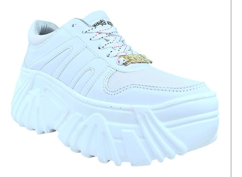 Tenis Plataforma Alta Negro Blanco Rosa Trak Sneakers Chunky