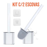 Kit Com 2 Escova Sanitário Silicone Vaso Banheiro Cor Branco
