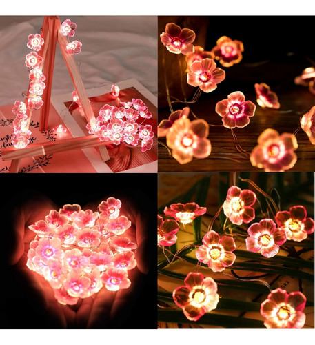 Guirnalda De 20 Luces Led Con Forma De Flor De Cerezo Rosa P