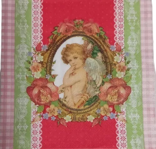 20 Guardanapos Papel Decorado Vermelho Anjo Cupido Vintage