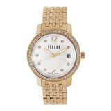 Reloj Feraud Mujer Dorado Piedras Fecha Moderno Lf20050ld