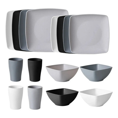 Cuadrada Vajilla Juego Cocina Paja Trigo Plato Tazas Kit