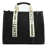 Bolsa Shopper Schutz Livia Lona Design Lisa De Lona  Preta Com Alça De Ombro Preta Alças De Cor Preto