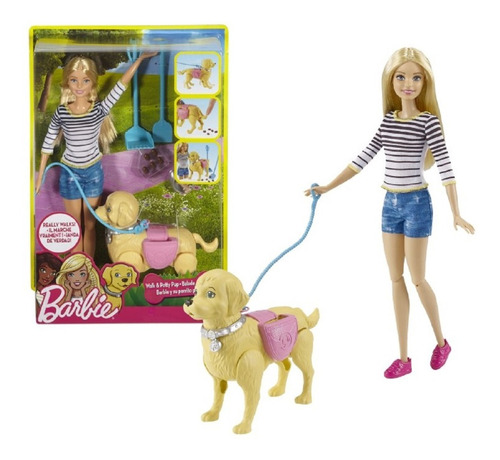 Muñeca Barbie Modelo Paseo De Perrito