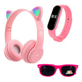 Fone Ouvido Bluetooth Led Orelha Gato Headphone + 2 Brindes