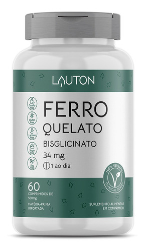 Ferro Quelato Bisglicinato 34mg Lauton Nutrition 60 Comp Sabor Without Flavor