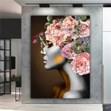 Quadro Canvas Mulher Flores Cabeça Decoração Sala Quarto 