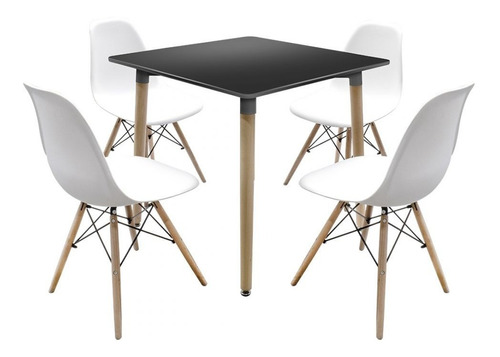 Comedor Eames Cuadrado 4 Sillas Color Negro Y Blanco 80x80cm