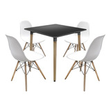 Comedor Eames Cuadrado 4 Sillas Color Negro Y Blanco 80x80cm