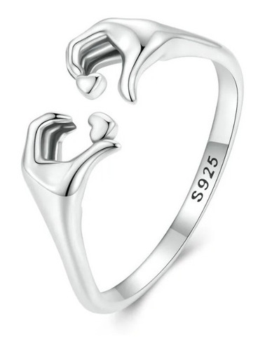 Anillo Ajustable Para Mujer Corazón En La Mano En Plata 925