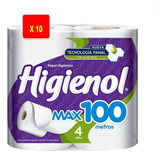 Papel Higiénico Higienol Max 100 M X 4 Rollos X 10 Paquetes