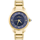 Relógio Technos Feminino Elegance Swarovski 2035mfr/4a Cor Da Correia Dourado Cor Do Bisel Dourado Cor Do Fundo Azul