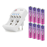 Carregador Mox + 8 Pilhas Aaa Recarregáveis 1000 Mah Elgin