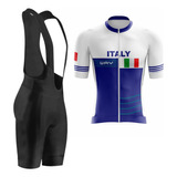 Kit De Ciclismo Masculino Bretelle Gel Camisa Italia Ziper 