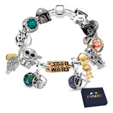 Pulsera Star War Charms Baby Yoda, Vader, Bb8, Plata Pandor