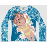 Camiseta Infantil Menina Praia Piscina Proteção Uv50 Azul