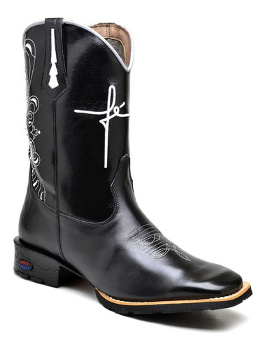 Bota Texana Masculina Cano Longo Fé Bico Quadrado 2508 Couro