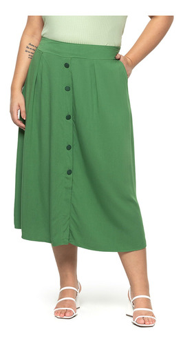 Saia Midi Feminina Plus Size Secret Glam Verde